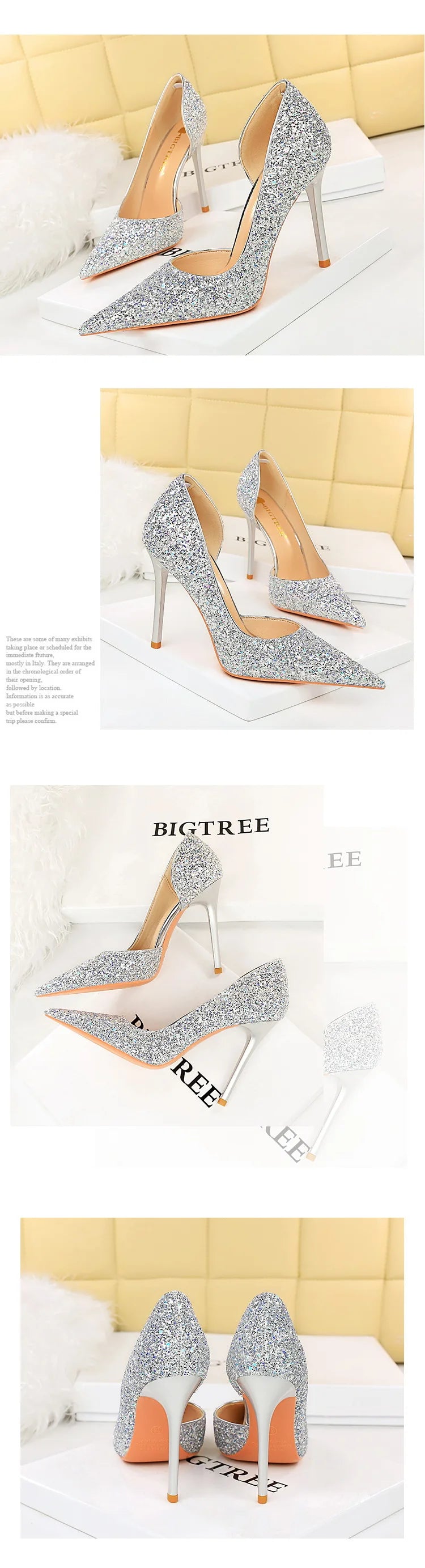 BIGTREE Women 7cm 11cm Super High Heels Blue Gold Pumps Sexy Sequins Bling Low Heels Lady Scarpins Luxury Stiletto Sparkly Shoes