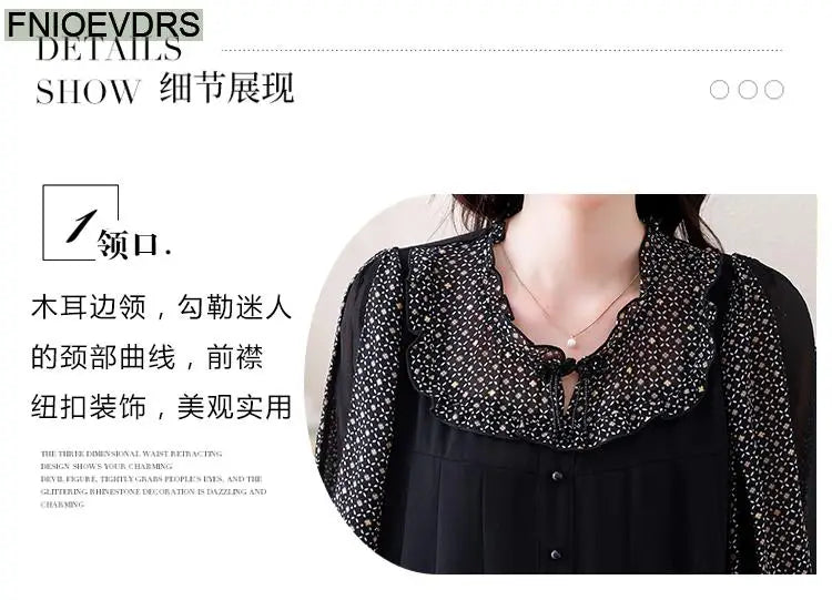 Loose Clothes Women 2024 Autumn Elegant Office Lady Casual Button Shirts Fake Two Piece Retro Vintage Bling Tops Blouses