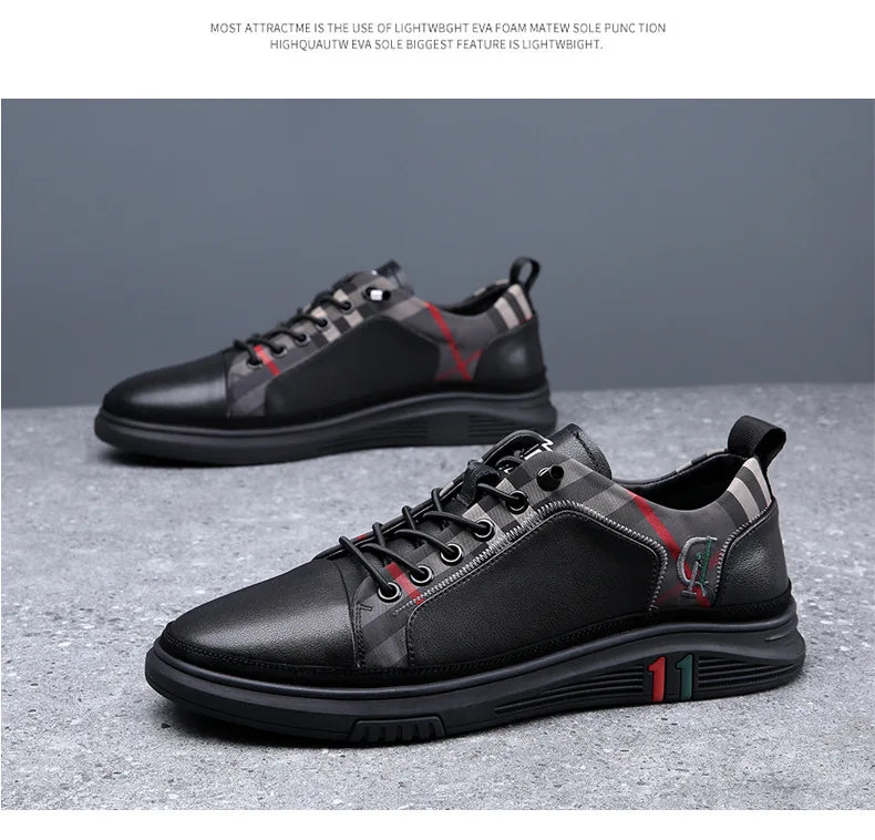 Genuine Leather Casual Shoes Men Sneakers Outdoor Walking Shoe Loafers Man Comfortable Breathable Male Light Footwear Plaid Shoe