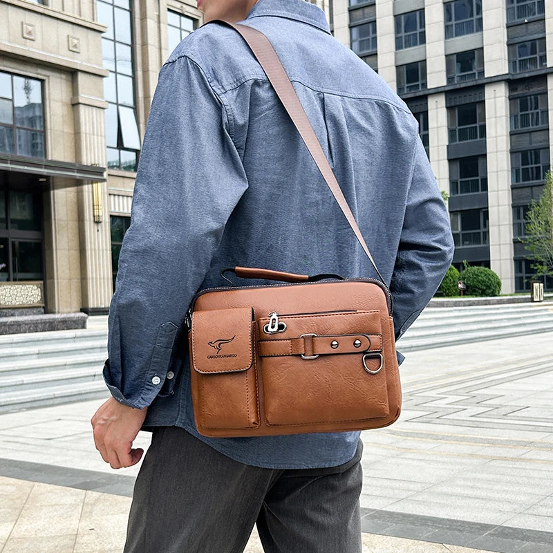 Fashion Men's Shoulder Bag Portable PU Leather Handbag Business Briefcase Travel Bag Man Crossbody Bags for Men Satchel Purse