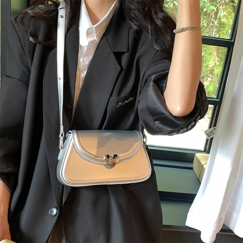 MOODS Loving Heart Buckle Crossbody Bags For Women 2023 Luxury Designer Handbags Silver Color Small Shoulder Underarm Phone Bag