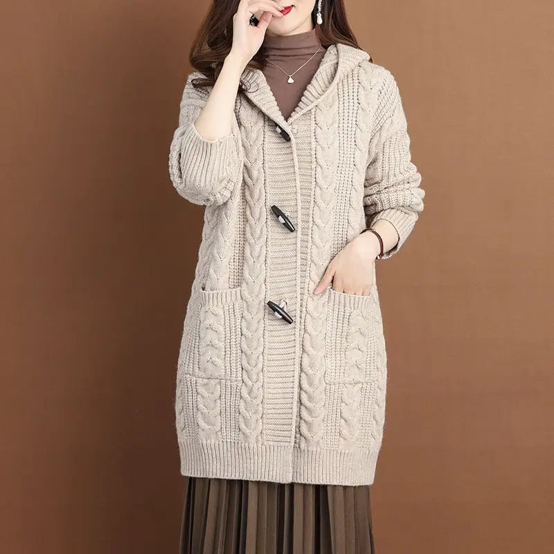 2024 Autumn Winter Thicken Sweaters5XL Large Size New Fashion Hooded Knitted Outerwear Women's Cardigan Sweater Knitting Jacket