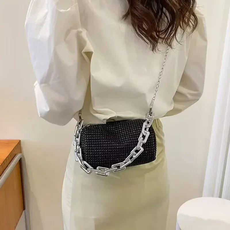 Allover Rhinestone Bucket Bag, Glitter Chain Prom Purse, Women's Mini Crossbody Bag