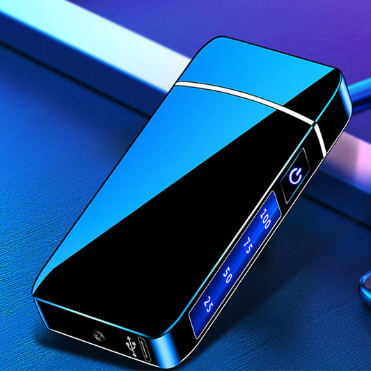 Briquet électrique coupe-vent en métal, double arc, sans flamme, plasma, rechargeable par USB, affichage LED, tactile, cadeau