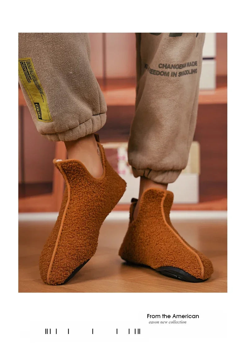 YRZL Winter Slippers Men Couple Slippers Non-slip Warm Women and Men Slipper Indoor Soft Shoes Comfortable Flat Home Cotton Shoe