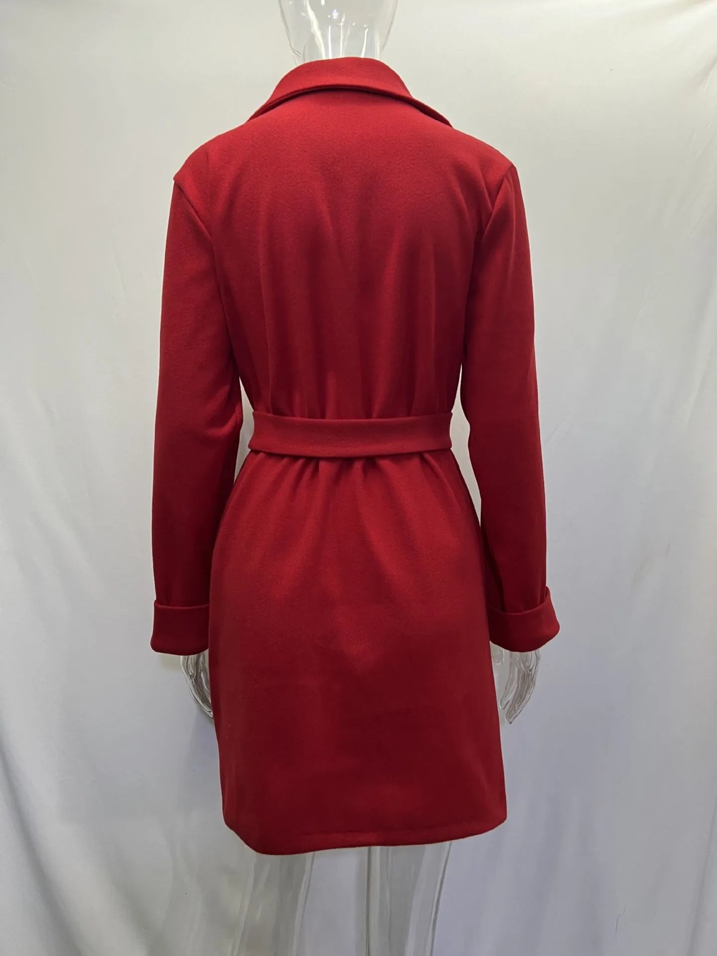 2023 Women Hot Pink Trench Coat Casual Mid Long Overcoat Lapel Open Front Cardigan Outwear Woolen Boot Winter Jackets for Women