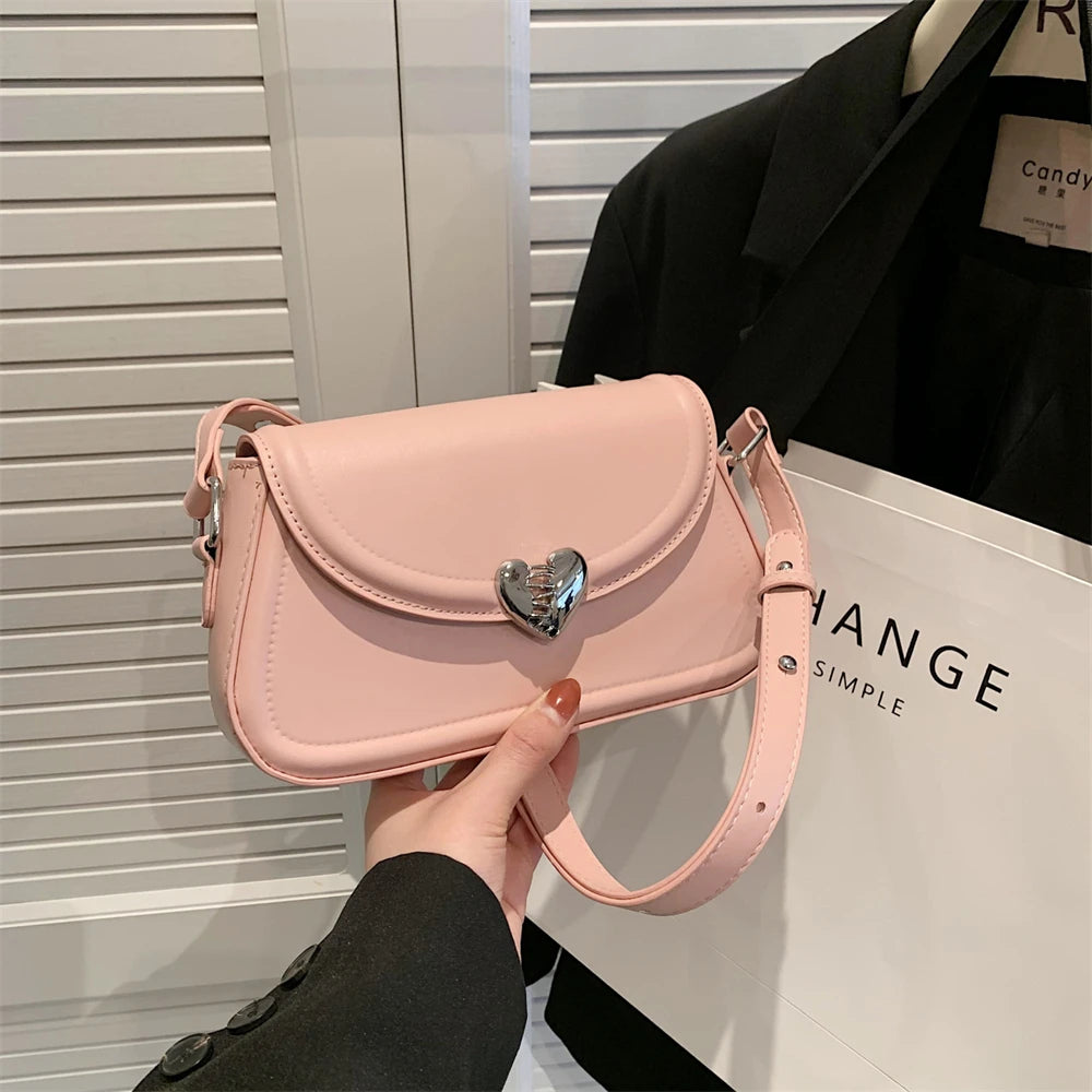 MOODS Loving Heart Buckle Crossbody Bags For Women 2023 Luxury Designer Handbags Silver Color Small Shoulder Underarm Phone Bag
