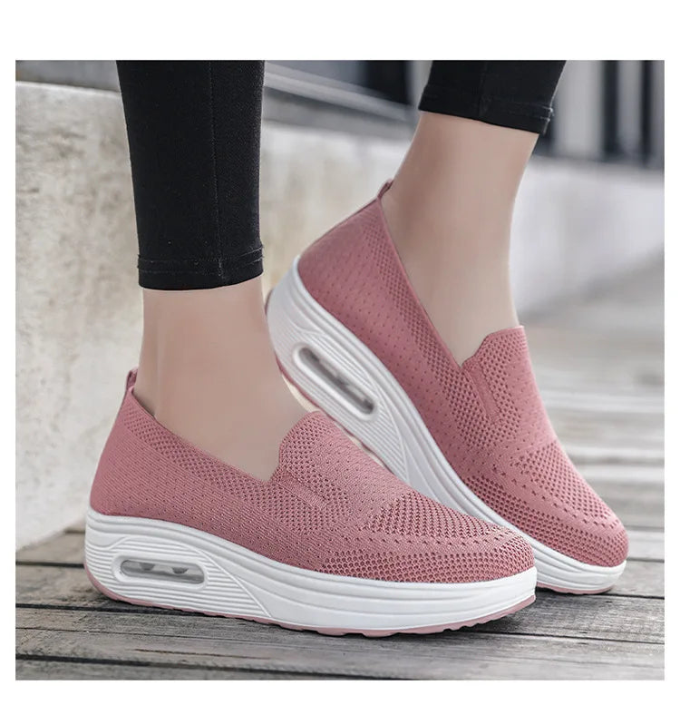 Women Fashion Vulcanized Sneakers Platform Solid Color Flat Ladies Shoes Casual Breathable Wedges Ladies Walking Sneakers