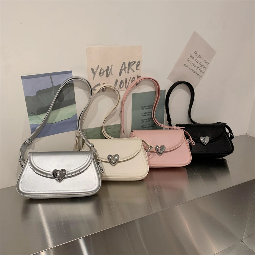 MOODS Loving Heart Buckle Crossbody Bags For Women 2023 Luxury Designer Handbags Silver Color Small Shoulder Underarm Phone Bag