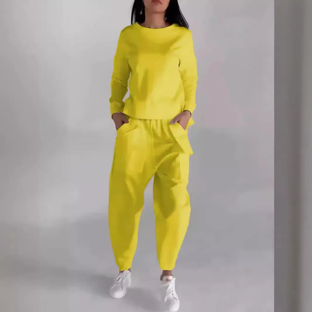 Autumn New Fashion Lace-up Craft Multi-pocket Trend Sports Solid Color Casual Pants Set for Women