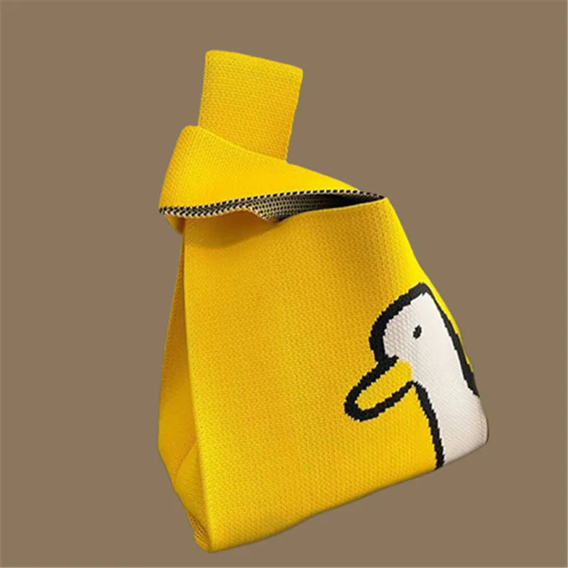 Women Handmade Knitted Small Handbag, Casual Wrist Bag, Student Reusable Shopper Mini Tote Bag, Suitable for Daily Use Outdoor