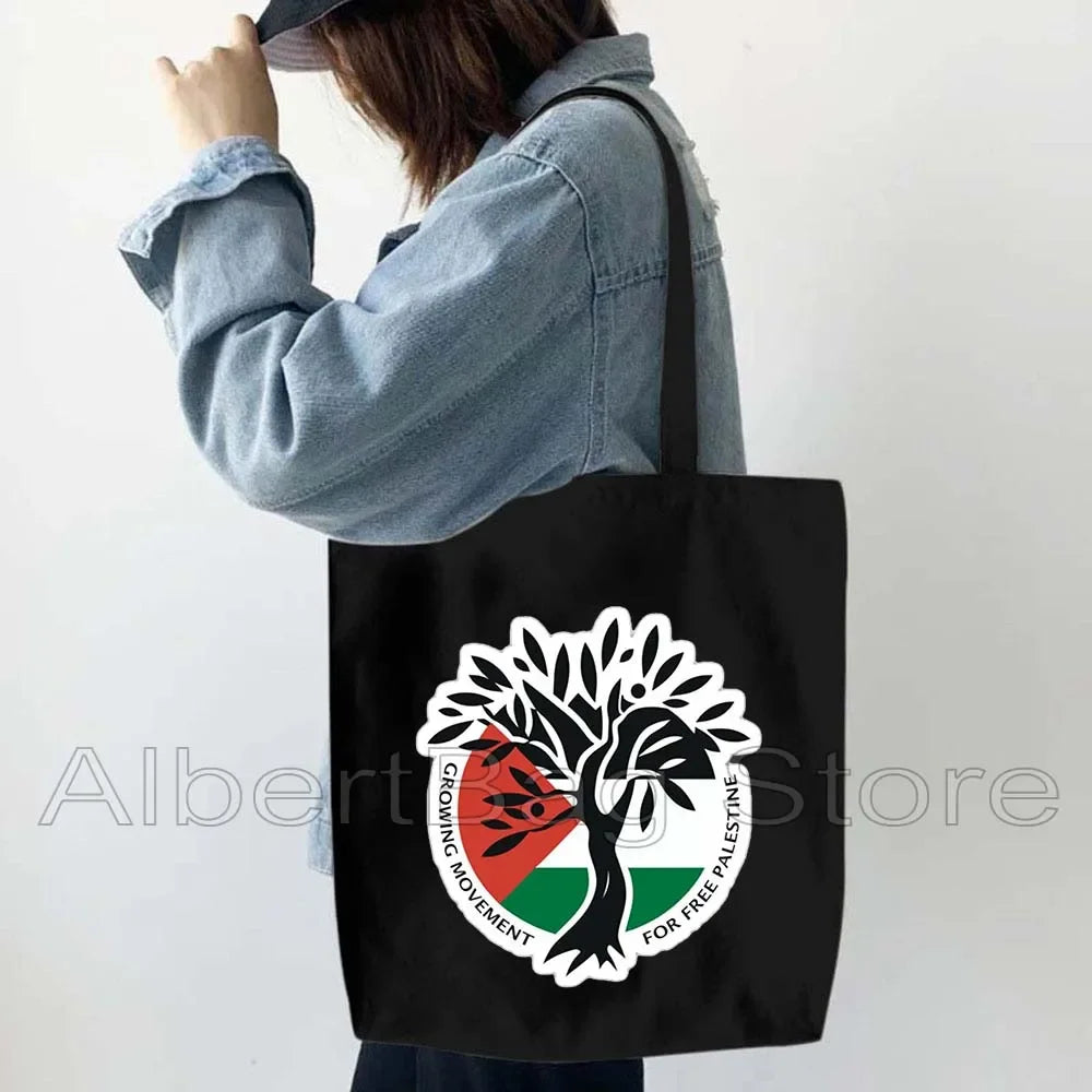 Peace Gifts Al Aqsa Keffiyeh Canvas Tote Bags Olive Tree Jerusalem Dome of The Rock Shopping Fashion Shoulder Organizer Handbag