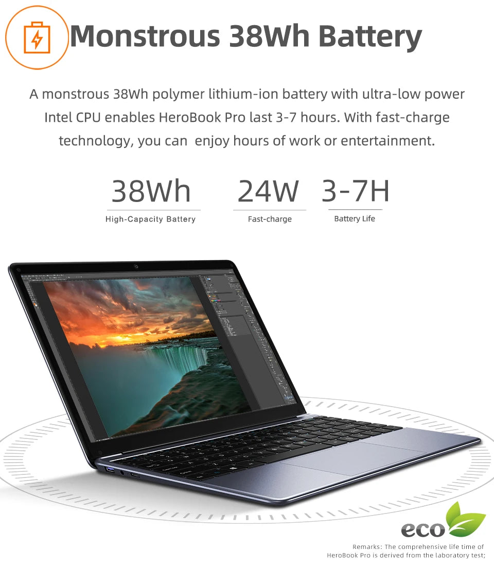 CHUWI HeroBook Pro Laptop 14.1 Inch FHD Screen Intel Celeron N4020 Dual Core UHD Graphics 600 GPU 8GB DDR4 256GB SSD Windows 11