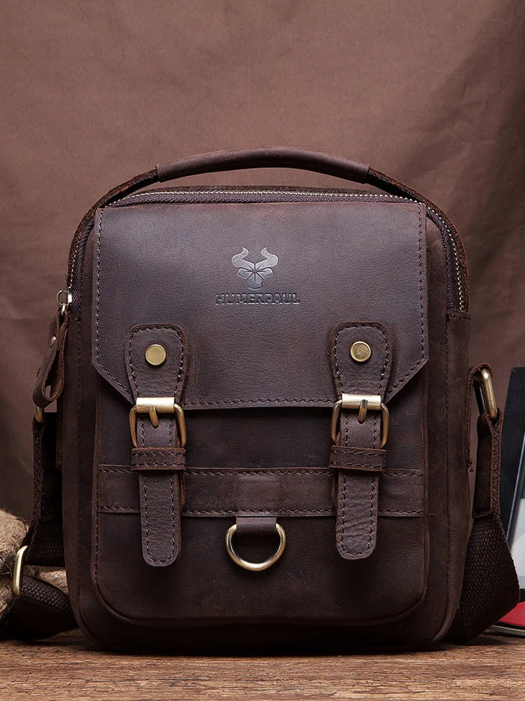 Fashion Men's Shoulder Bag Retro First layer Cowhide Crossbody Bag Business daily Commuting message Bag for mobile phone