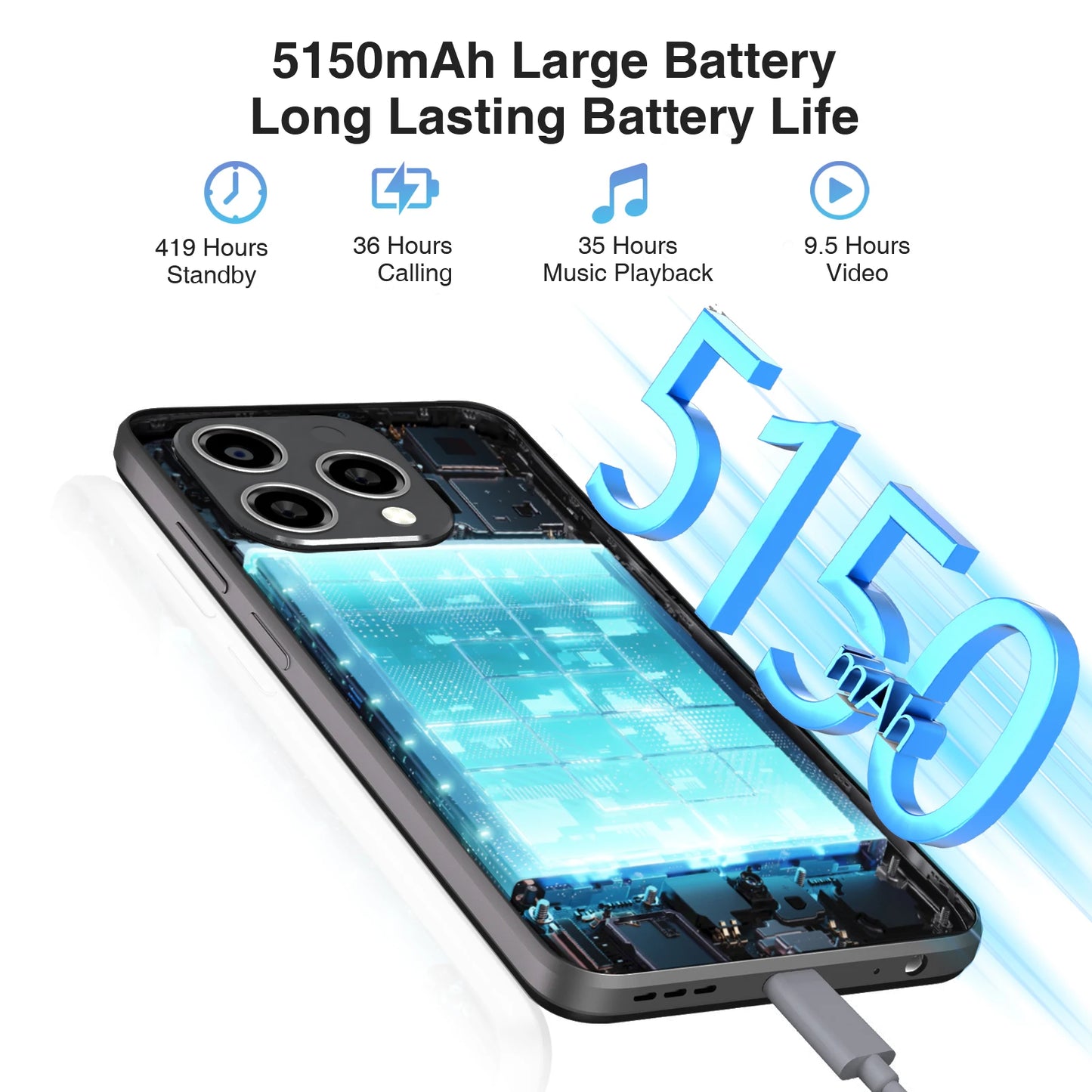 Doogee N55 Plus Smartphone 6.56" 90Hz Ips 8Gb Ram + 128Gb Rom 5150Mah Battery Android 14 Cell Phone Face Unlock Widevine L1