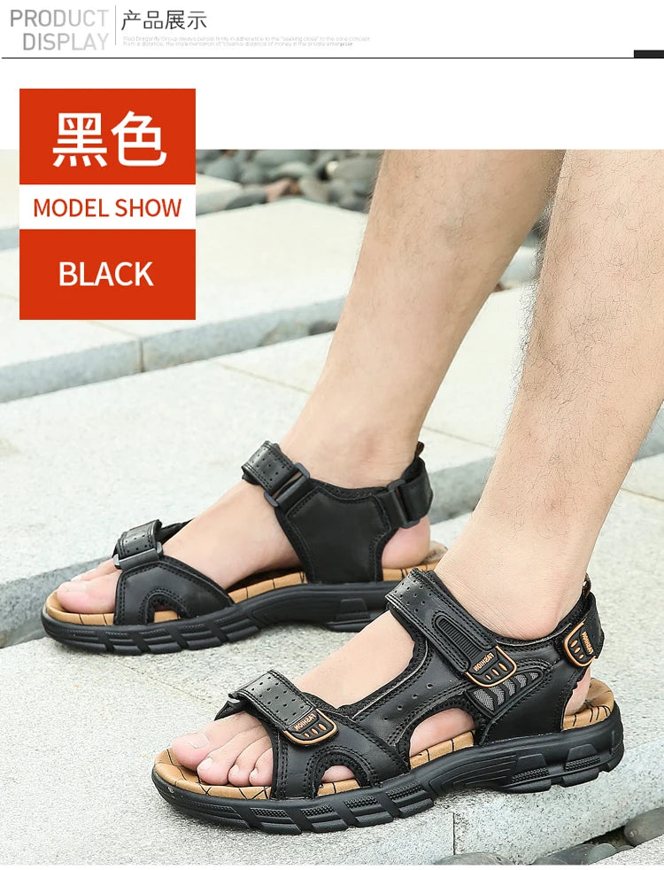 2024 New Genuine Leather Men's Sandals Summer Outdoor Non-slip Hiking Trekking Shoes for Men Beach Slippers Casual Sneakers