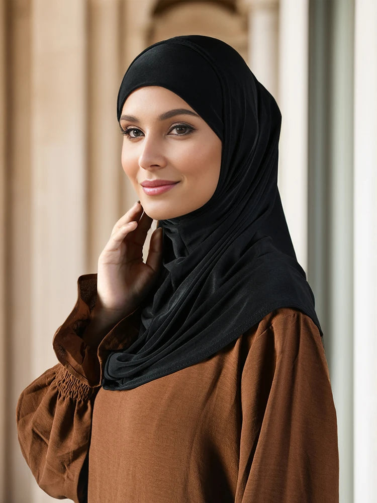 Crystal Hemp Hijab With Matching Undercap Set Women Plain Hijabs Inner Caps Malay Muslim Headband Two-piece Scarf Set
