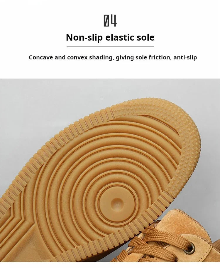 Autumn Brown Strings Sport Basketball Casual Sneakers High-top Canvas Shoe Lace-up Fashion Flat Round Wheat Color Sholeaces