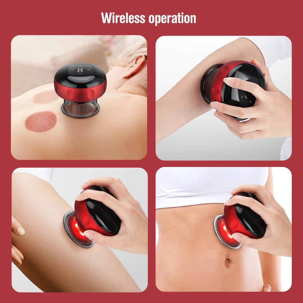 Body Cupping Scraping Massager Smart Electric Vacuum Cupping Red Light Heating Suction Cup Device for Body Back Neck Arm Massger