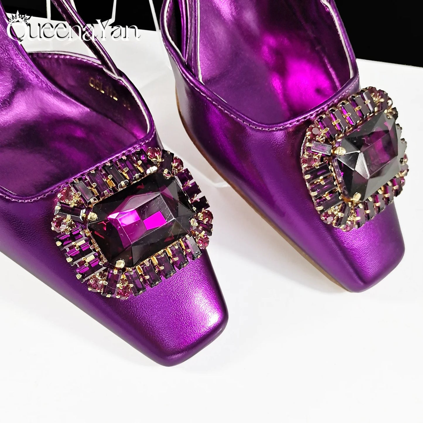 Queena Yan 2025 Nigerian Heel Party for Women Purple Color Shoes and Bag Set Rhinestone Handbag Italian Design Wedding