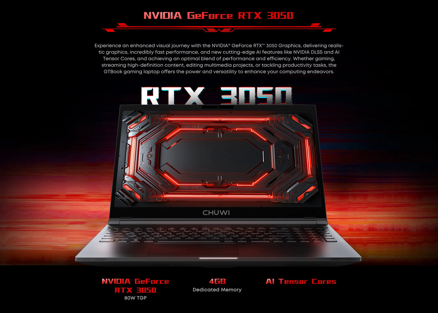 CHUWI GTBook Laptop Intel i5-12450H RTX 3050 15.6 Inch 144Hz 16GB DDR4 512GB SSD Windows 11 Pro WIFI 6 M.2 Up To 1T RJ45*1