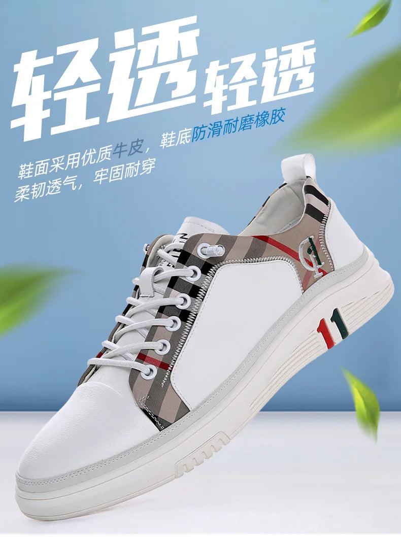 Genuine Leather Casual Shoes Men Sneakers Outdoor Walking Shoe Loafers Man Comfortable Breathable Male Light Footwear Plaid Shoe