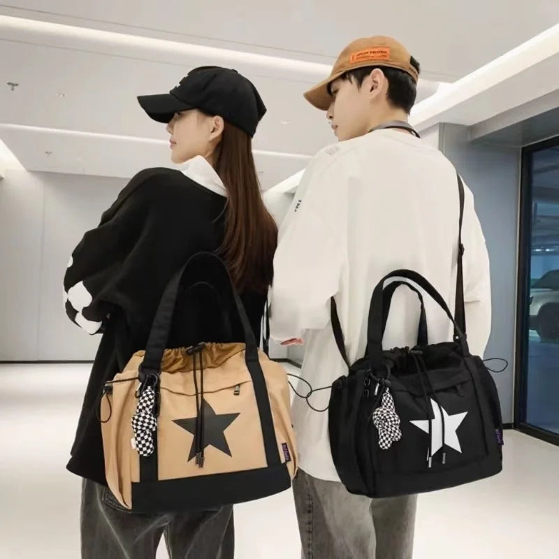 Personality Women Crossbody Bag Y2K Style Large Capacity Couple Shoulder Bag New Casual Nylon Tote Bag Luxury Drawstring Handbag