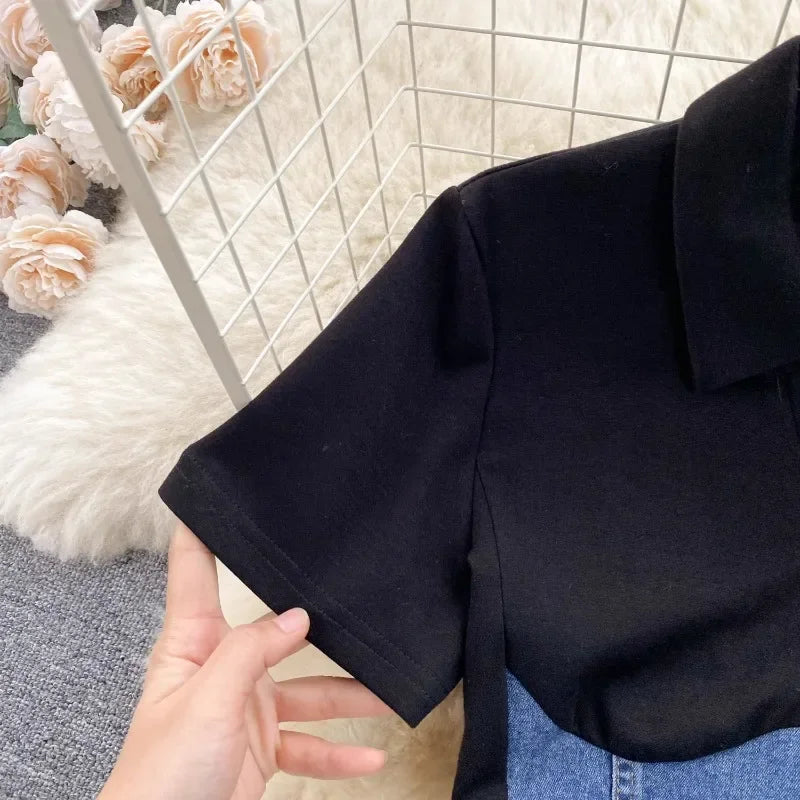 High Waist Bodycon Vestidos Mujer Women 2025 Dresses Contrast Fake Two Piece Dress Casual Fashion Vestido Temperament Robes