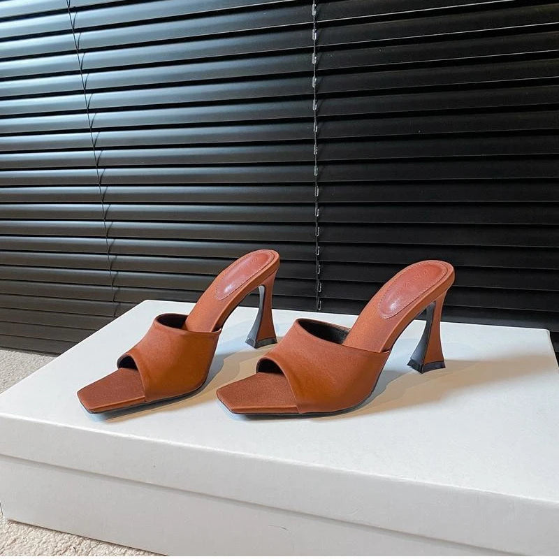 Summer Women's Fashion High Heel Slippers Elegant Open Toe Dress Slides Design Style Stripper Party Sandals