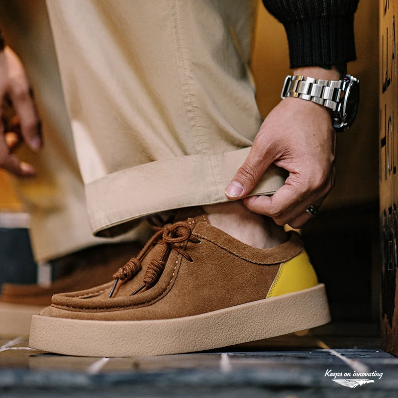 Maden Vintage Thick-Soled Patchwork Leather Shoes Low-Cut Casual Ankle Boots Versatile Dress Shoes for Men's Autumn and Winter