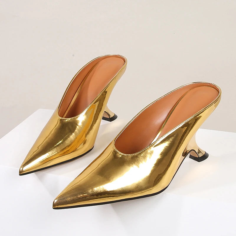 Aneikeh Fashion Silvery Sequined Women Slingbacks Pumps Pointed Toe High Heels Wedding Prom  Ladies Shoes