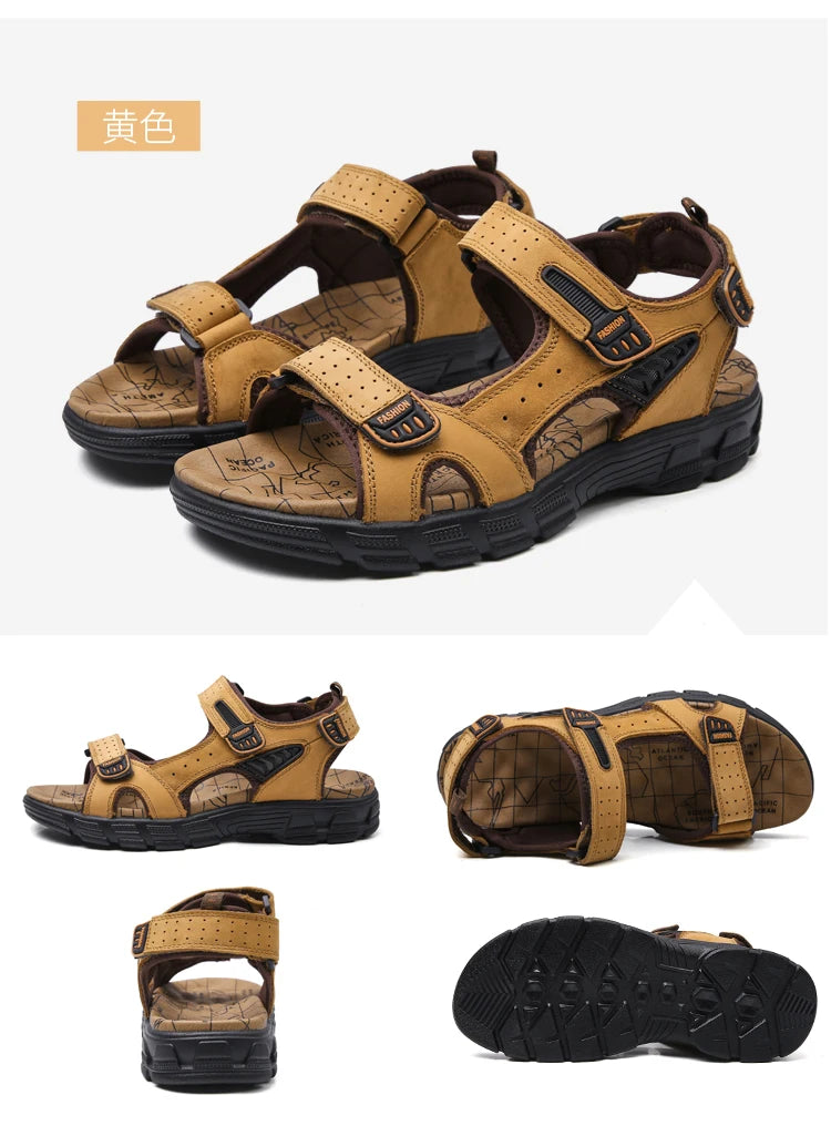 2024 New Genuine Leather Men's Sandals Summer Outdoor Non-slip Hiking Trekking Shoes for Men Beach Slippers Casual Sneakers