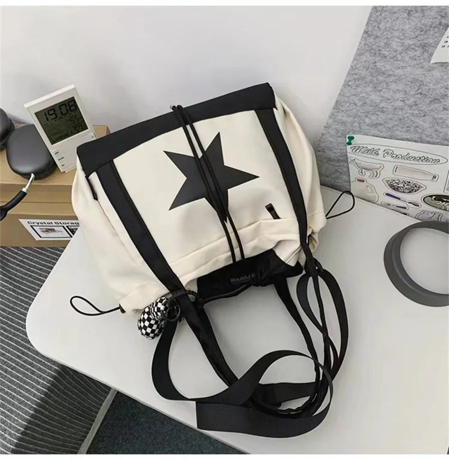 Personality Women Crossbody Bag Y2K Style Large Capacity Couple Shoulder Bag New Casual Nylon Tote Bag Luxury Drawstring Handbag