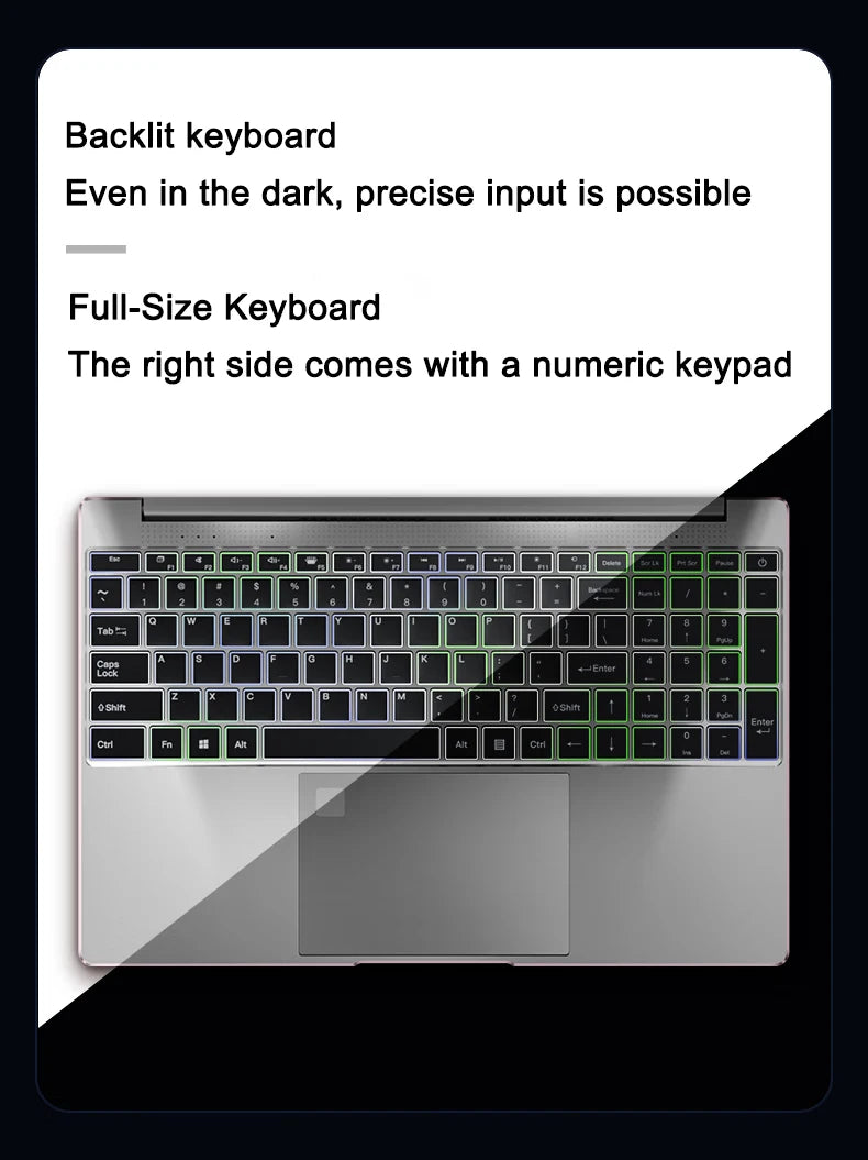 Original 15.6"  N5095 laptop, Windows 11 Professional 32GB 2048 GB fingerprint unlock backlit keyboard portable office laptop