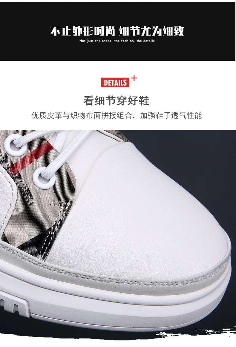 Genuine Leather Casual Shoes Men Sneakers Outdoor Walking Shoe Loafers Man Comfortable Breathable Male Light Footwear Plaid Shoe
