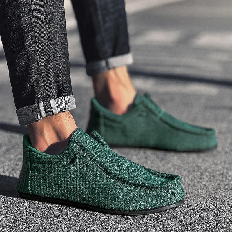 YRZL Summer Men's Canvas Boat Shoes Moccasins Casual Loafers Mens Slip-on Green Lightweight Breathable Comfortable Driving Shoe