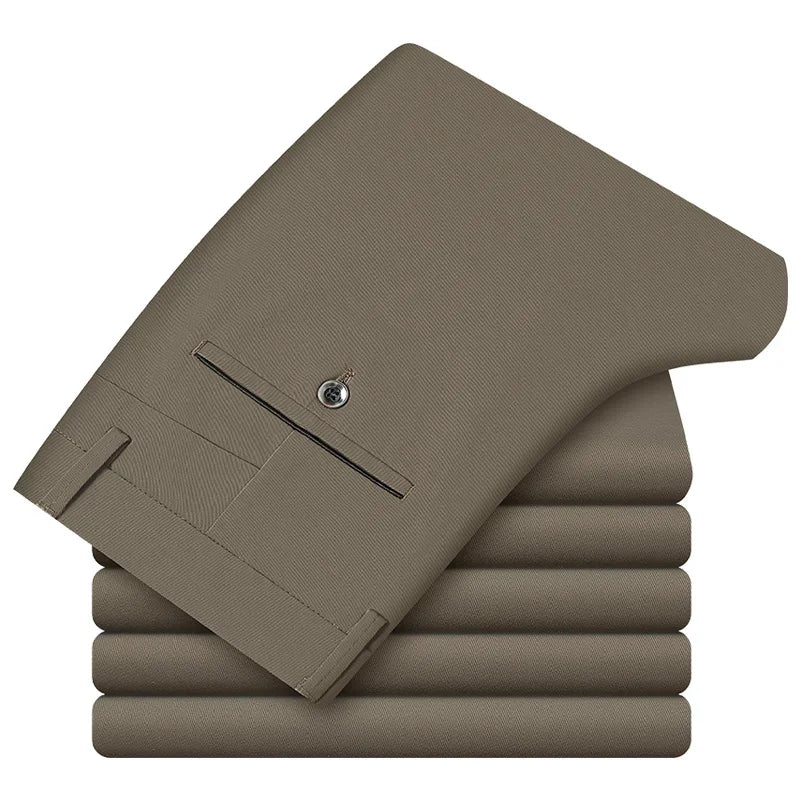 2024全新98%純棉休閒褲男裝經典直筒寬鬆高腰彈性長褲男品牌衣服