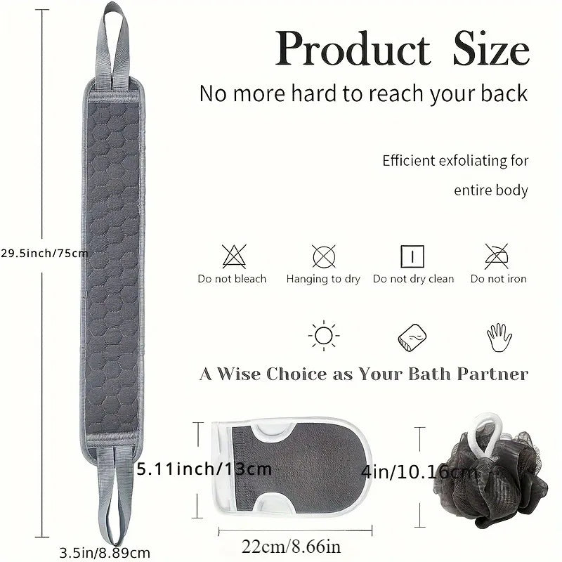 3pcs Exfoliating Bath Set: Gentle Loofah, Soft Glove & Washcloth - Perfect for Spa, Massage & Ideal Shower Essentials