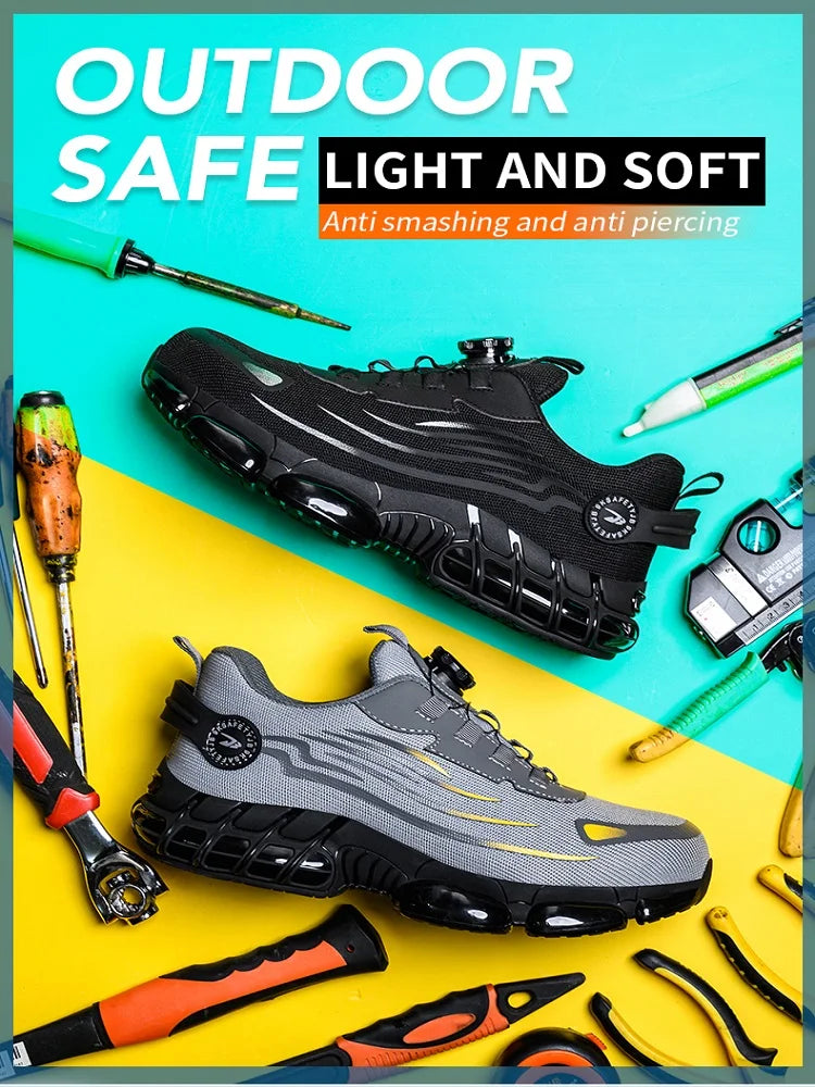 Rotating Button Safety Shoes Men Anti-smash Anti-puncture Work Shoes Fashion Men Safety Sport Shoes Security Protective BootsMen