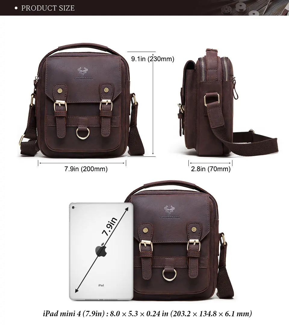 HUMERPAUL Shoulder Bag for Men Casual Genuine Leather Messenger Crossbody Bags Business Handbag for Work Full Grain Leather