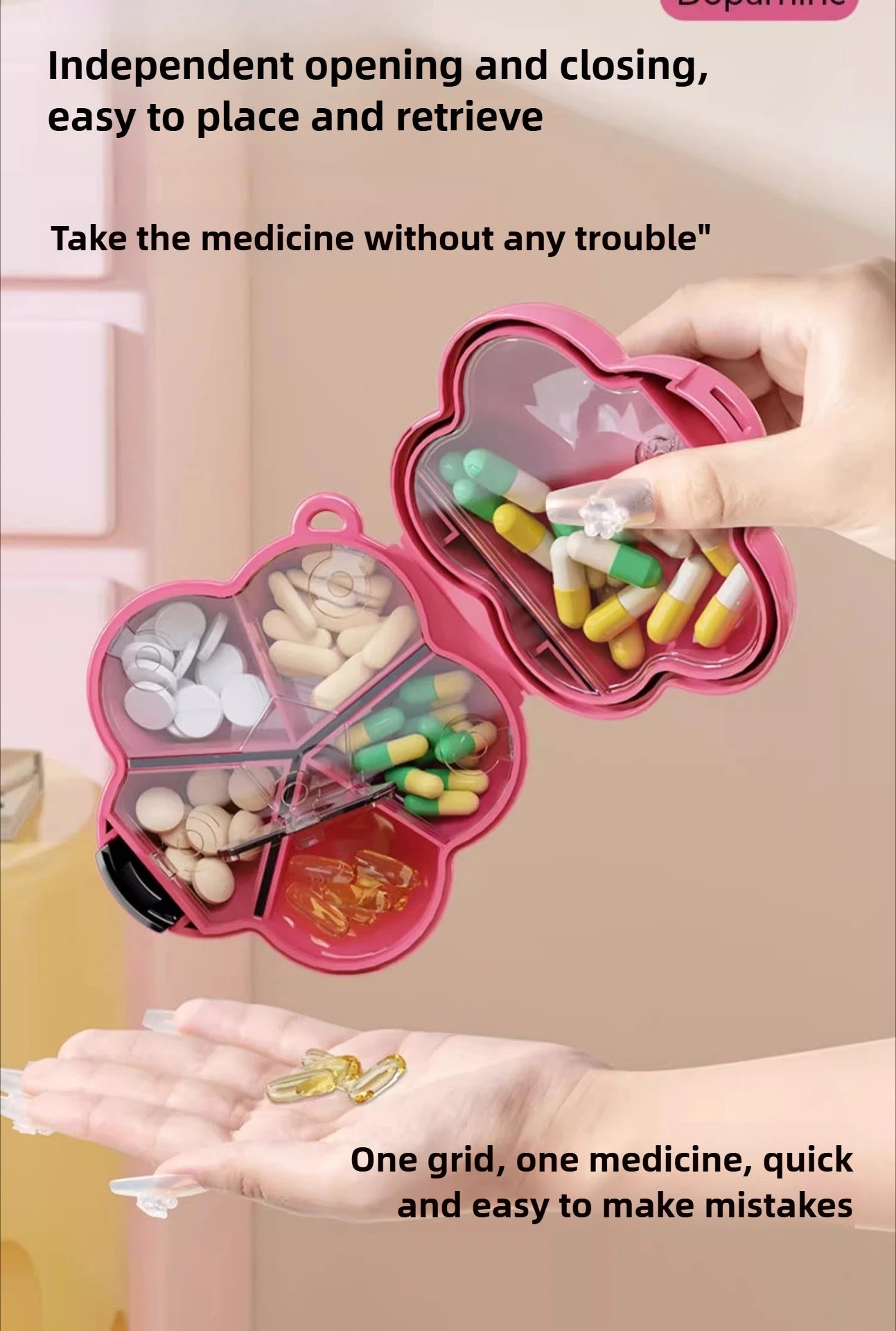 Portable, sealed, multi-functional, portable medicine box, dopamine wind medicine tablets, mini flower storage box