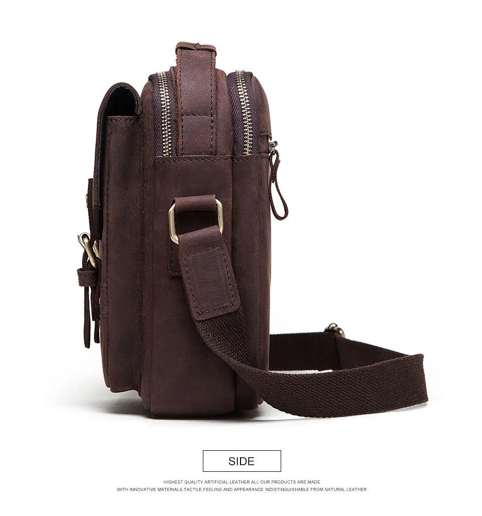 Fashion Men's Shoulder Bag Retro First layer Cowhide Crossbody Bag Business daily Commuting message Bag for mobile phone