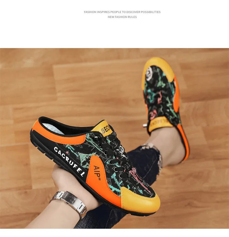 Men Non-slip Vulcanize Shoes Fashion Half Slippers Mesh Cloth Shoes for Man Casual Shoe Male Comfortable Flat Footwear 2025