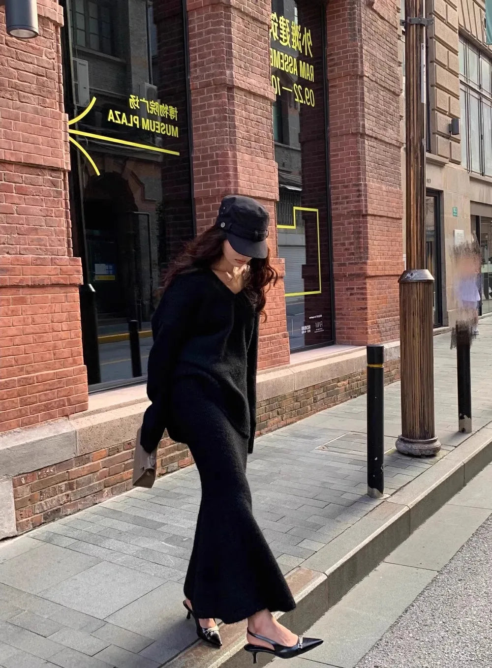 Elegant Solid Sweater Skirts Suits for Women Autumn Winter Fashion V-Neck Pullover Knitted Top Loose Skirt Casual Two Pieces Set