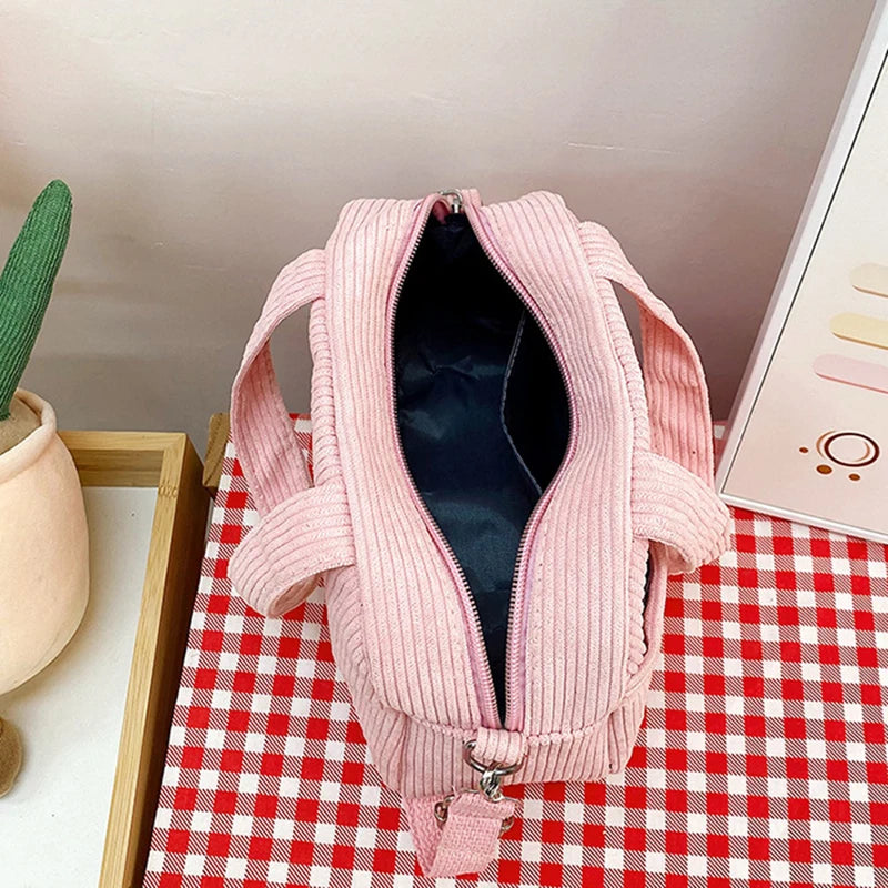 Corduroy Cartoon Shoulder Bag Cute Embroidered Handbag Women's Casual Crossbody Bag Adjustable Shoulder Straps