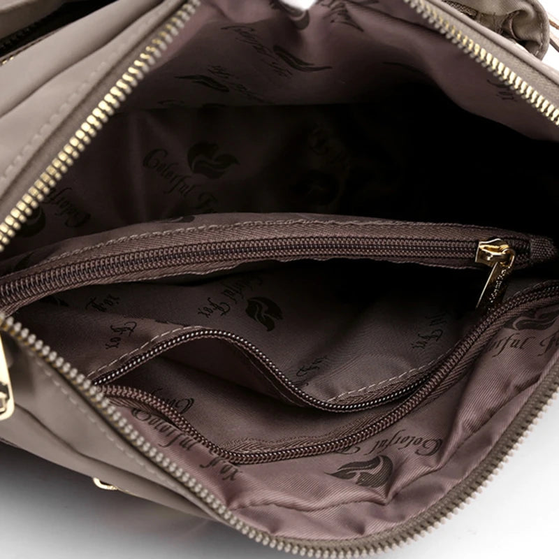 New Female Nylon Bag Casual Shoulder Bag Multi-layered Phone Bag Multi-pocket Shoulder Bag Solid Color Ladies Crossbody Bag