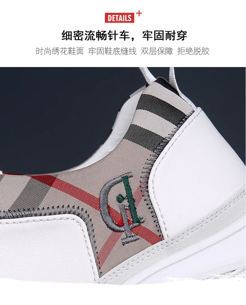 Genuine Leather Casual Shoes Men Sneakers Outdoor Walking Shoe Loafers Man Comfortable Breathable Male Light Footwear Plaid Shoe