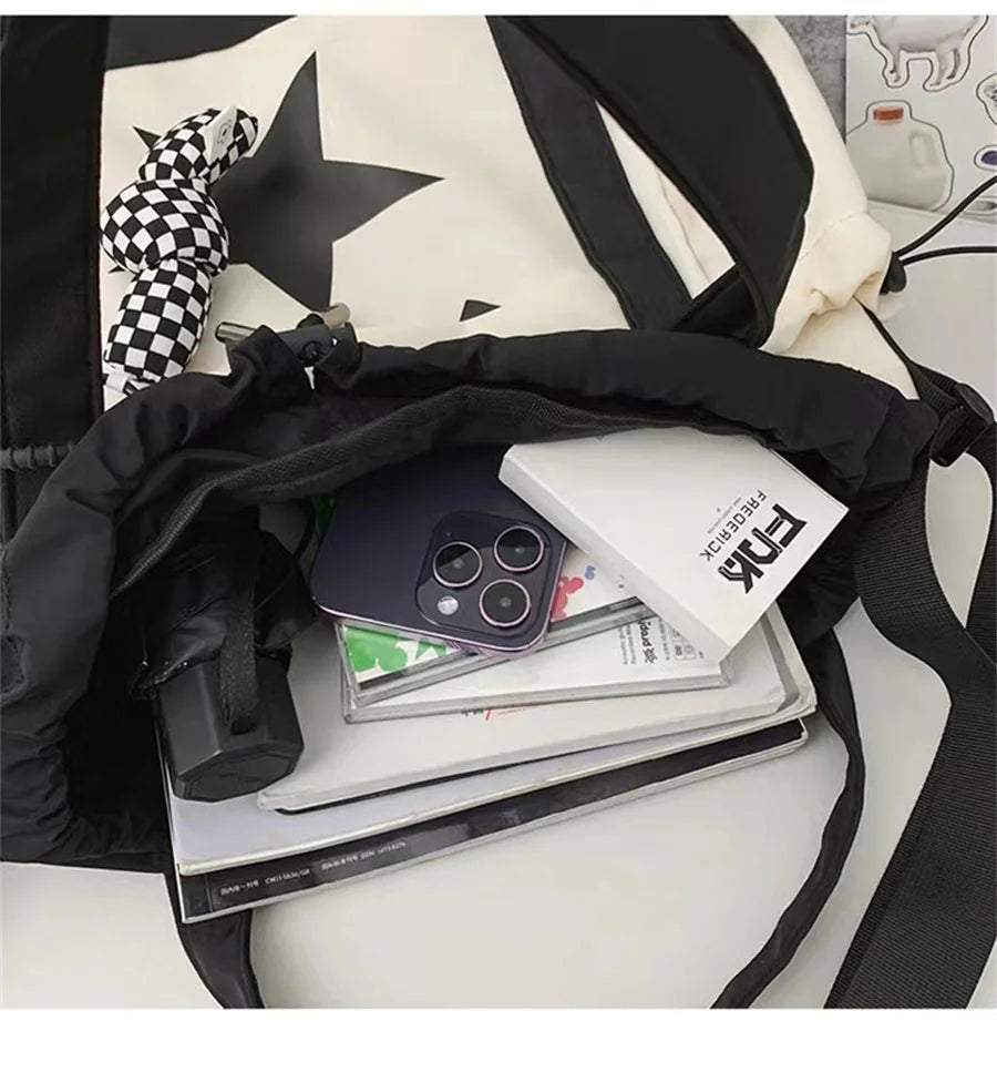 Personality Women Crossbody Bag Y2K Style Large Capacity Couple Shoulder Bag New Casual Nylon Tote Bag Luxury Drawstring Handbag