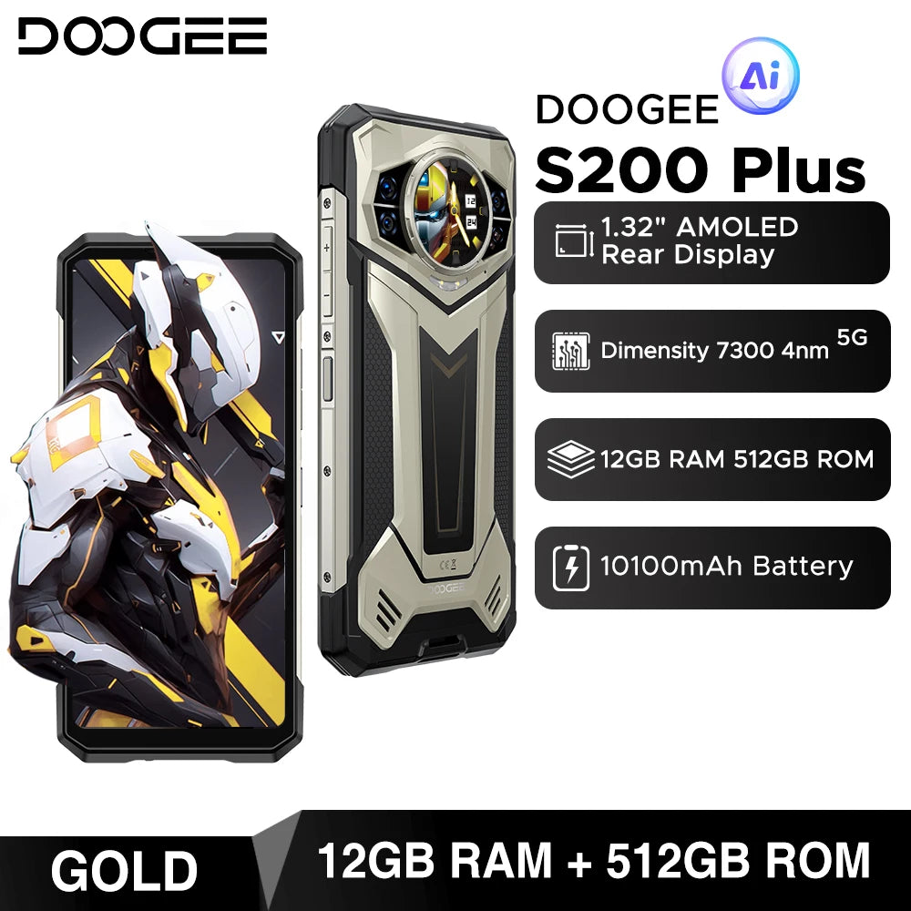 World Premiere DOOGEE S200 Plus 5G AI Rugged Phone Dimensity 7300 1.32" Rear Display 12+512GB 6.72'' 10100mAh Battery Smartphone