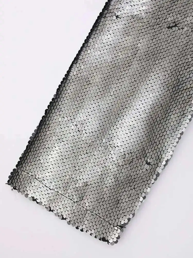 EAM Black Color-block Sequins Big Size Blazer Women New Lapel Long Sleeve Jacket Fashion Tide Spring Autumn 2025 CPG1490